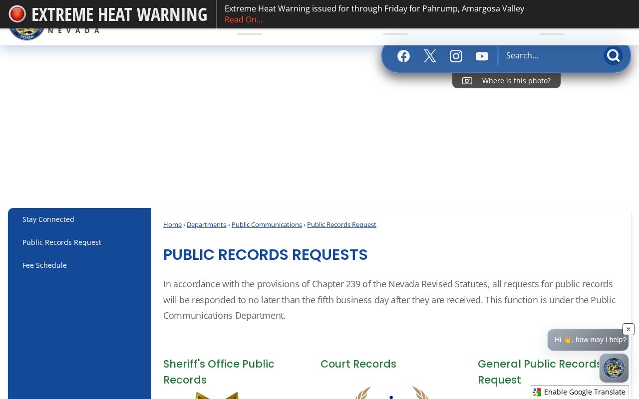 Nye County public-record request instructions for booking records