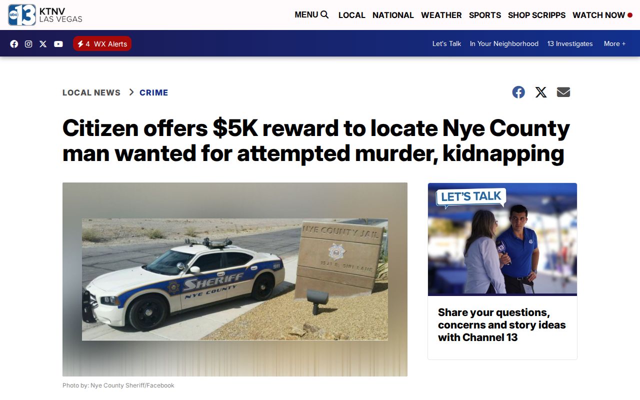 Nye County event-specific wanted alert from KTNV, not a standing public warrant roster