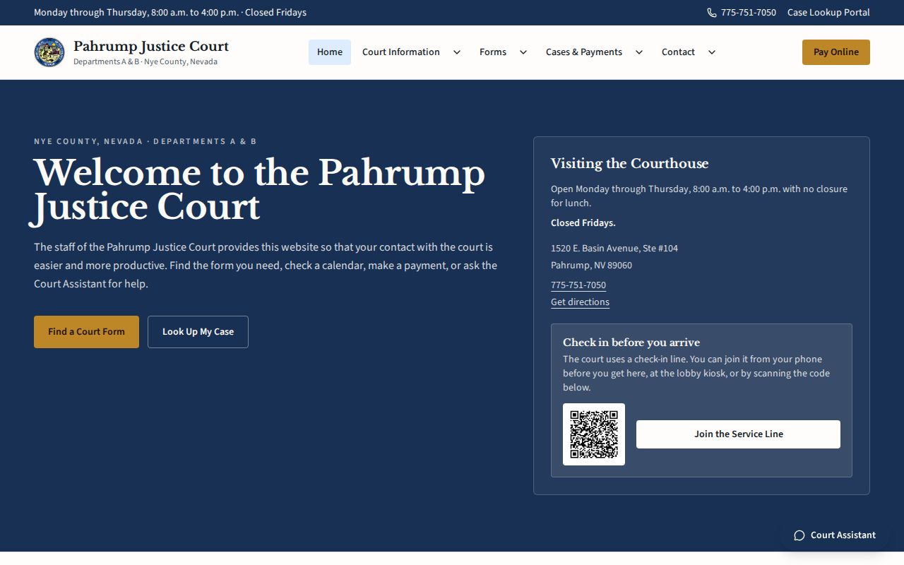 Nye County Pahrump Justice Court booking record follow-up route